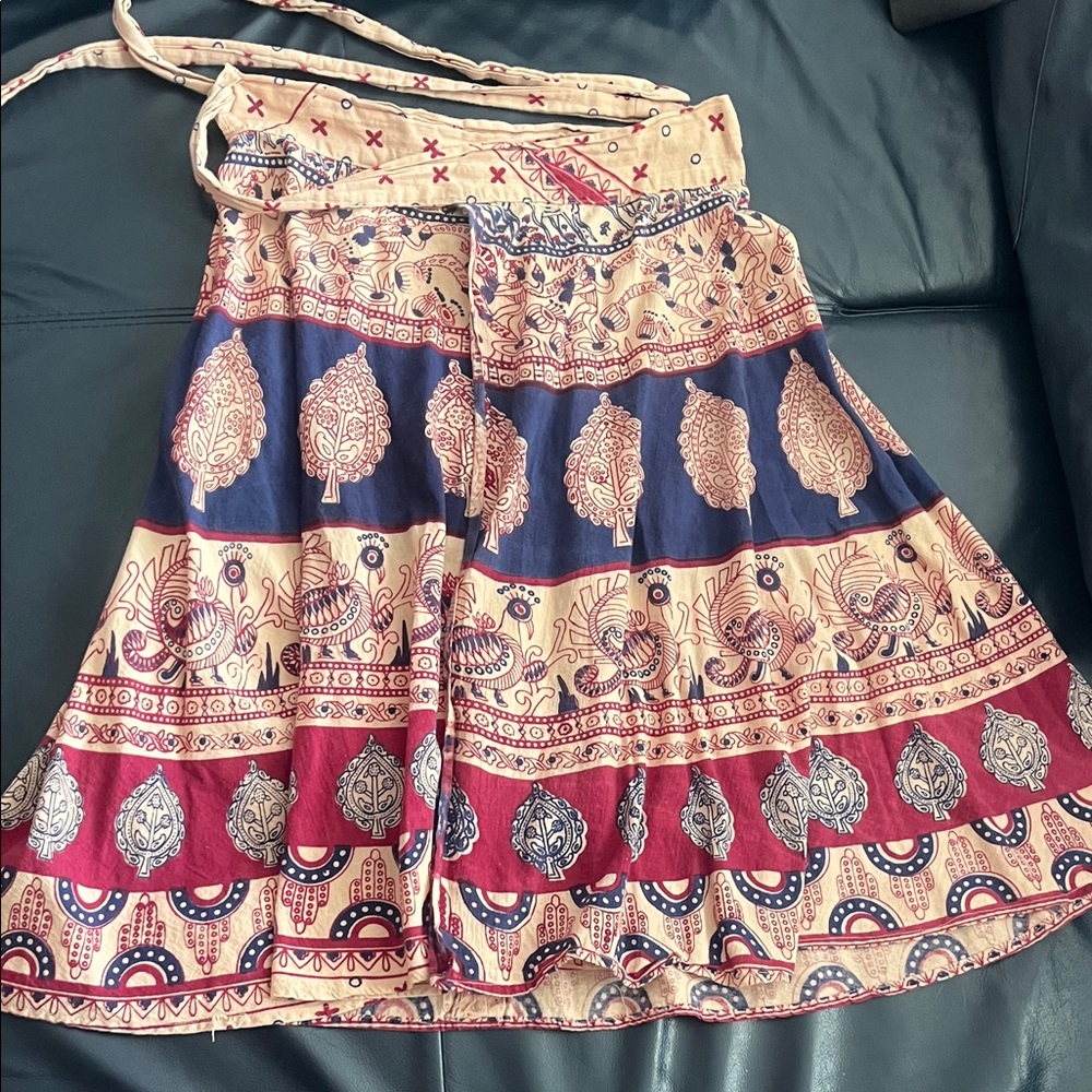 Boho Tiered Circle Skirt in Navy, Cream & Burgundy - Wrap Pakistani All Cotton